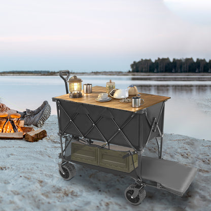 Campingkar – Bolderkar – Strandkar – Picknickkar – Tuinkar – Inklapbaar – Dubbel Laag Laadvlak – Draagvermogen 150 kg – Metalen Frame – Zwart