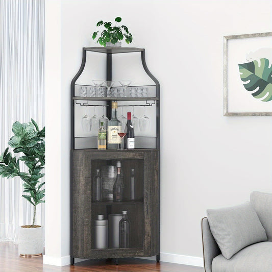 Hoekbarkast – Barkast – Drankkast – Wijnrek – Barmeubel – Compact Space-Saving Ontwerp – Metalen Frame Met Mesh-Deur