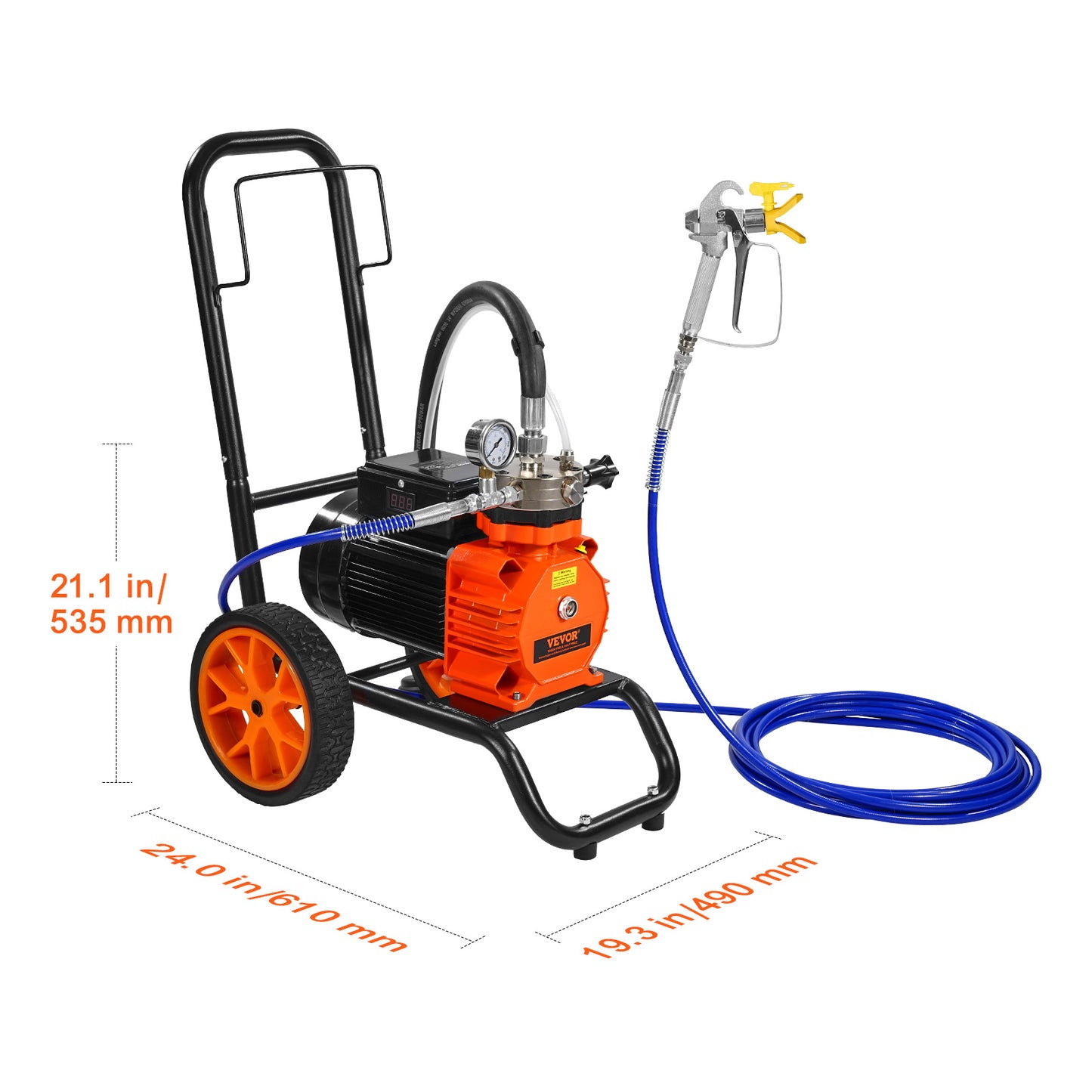 Airless Verfspuit – Verfspuitwagen – Schilderspuit – Membraan Verfspuit – Airless Spuitmachine – 1100W Motor – Metalen Kar Met Wielen
