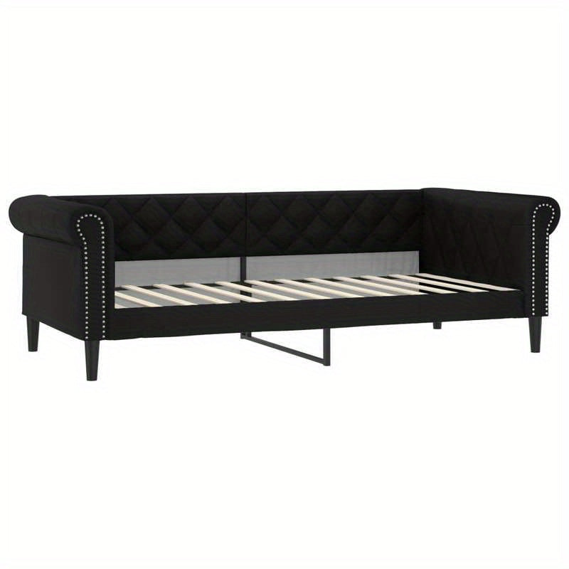 Slaapbank – Bedbank – Sofa Bed – Slaapstoel – Opklapbare Bank – Zwart Met Wit Kussen – Hardhouten Frame – Kunstleren Bekleding