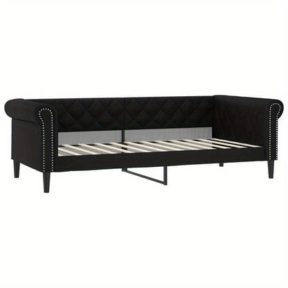 Slaapbank – Bedbank – Sofa Bed – Slaapstoel – Opklapbare Bank – Zwart Met Wit Kussen – Hardhouten Frame – Kunstleren Bekleding