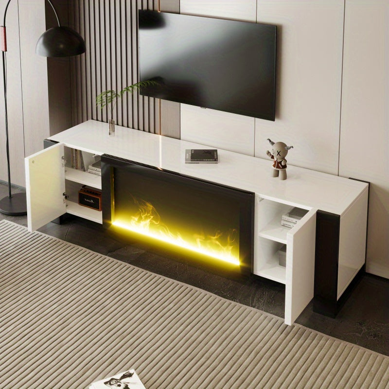 TV-meubel – TV-kast – Lowboard – Tv-dressoir – Elektrische Haard – Hoogglans Wit Zwart – Realistische Vlammen Zonder Verwarming – Geschikt Voor TV Tot 60 kg