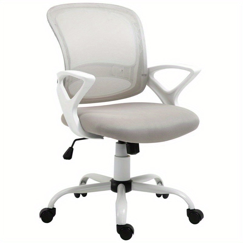 Ergonomic Mesh Office Chair with Adjustable Swivel & Height - Breathable Linen-Look Fabric, 360° Swivel, 5-Point Lumbar Support, 5-Level Airflow Perforated Backrest, 5-Point Ergonomic Design for Home & Work, Gray, Office Cha