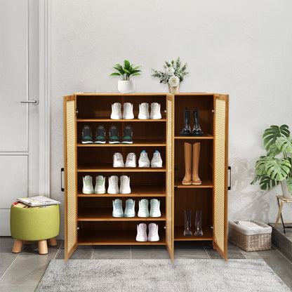 Schoenenkast – Schoenopberger – Schoenrek – Schoenkast – Schoenmeubel – Bamboe En MDF – Geventileerde Deuren – Ruim 89x33x100cm – Vrijstaand Design – Houtkleur