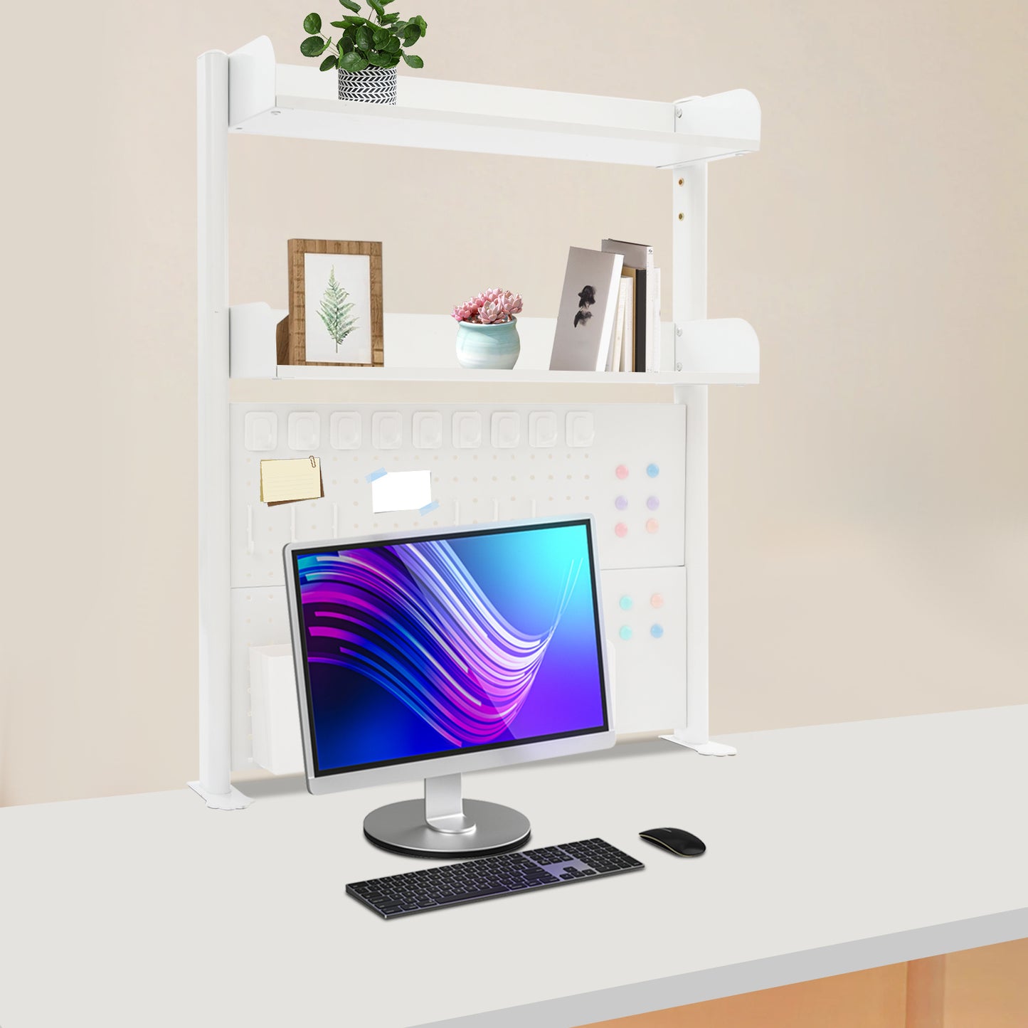 Bureau Organizer – Bureaurek – Boekenkast – Bureau Organizer Plank – Klem Bureau Organizer – Wit – Verstelbare Planken – Sterk Staal & MDF