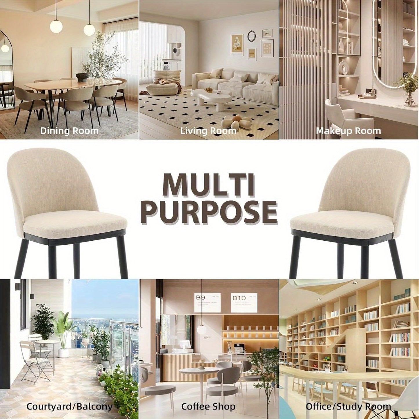 Eetkamerstoelen – Stoelen – Tuinstoelen – Keukenstoelen – Bistrostoelen – Set van 2 – Memory Foam Zitting – Beige Stofframe