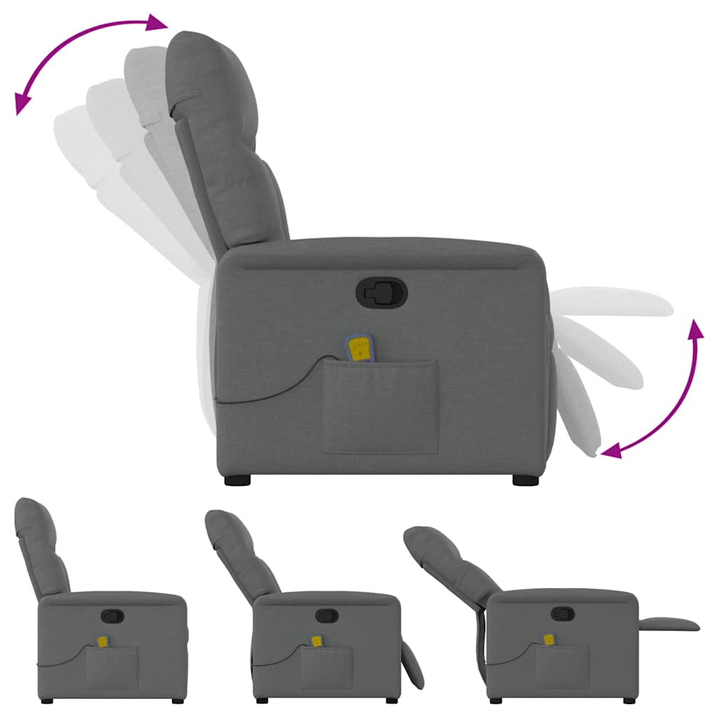 Massagestoel Verstelbaar – Relaxstoel – Luxe Massagestoel – Stoffen Stoel – Donkergrijs – 6-Punts Vibratiemassage – Handmatig Verstelbaar Tot 135°