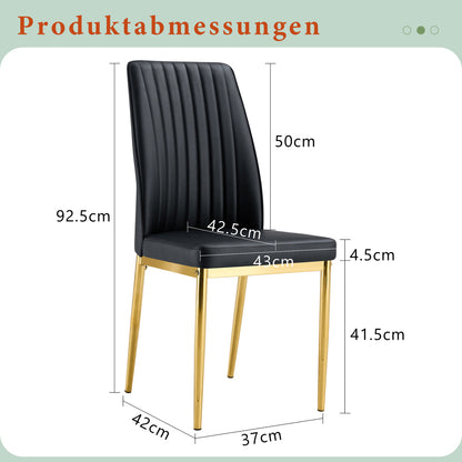 4pcs Stylish Black Dining Chair Set | Golden Metal Legs and Black PU Leather, Modern Style, Solid Back, Wipe Clean Care