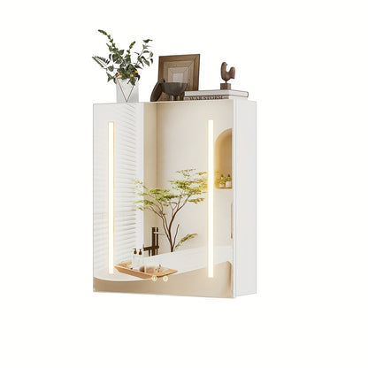 Badkamerspiegelkast – Spiegelkast – Badkamerkast – Wandkast – Medicijnkast – Aluminium Frame – Verstelbare Glazen Planken – Ruimtebesparend Design – Wit 60x50,6x15,3 cm