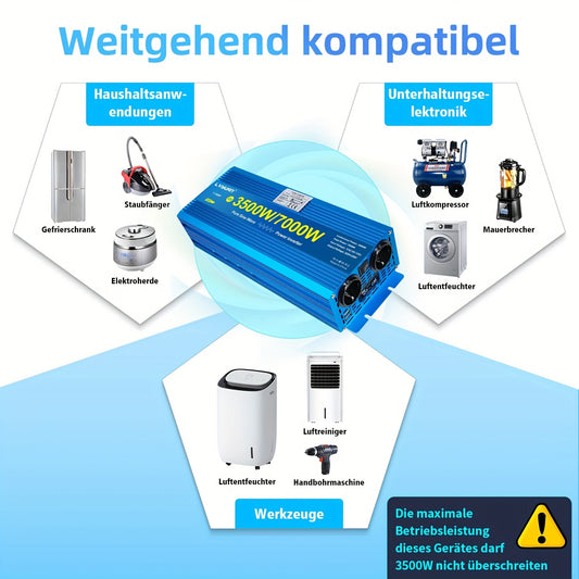 Omvormer 3500W – Spanningsomvormer – Stroomomvormer – Inverter – Spanningsconverter – Pure Sinusgolf – 2 Stopcontacten & 4 USB-poorten