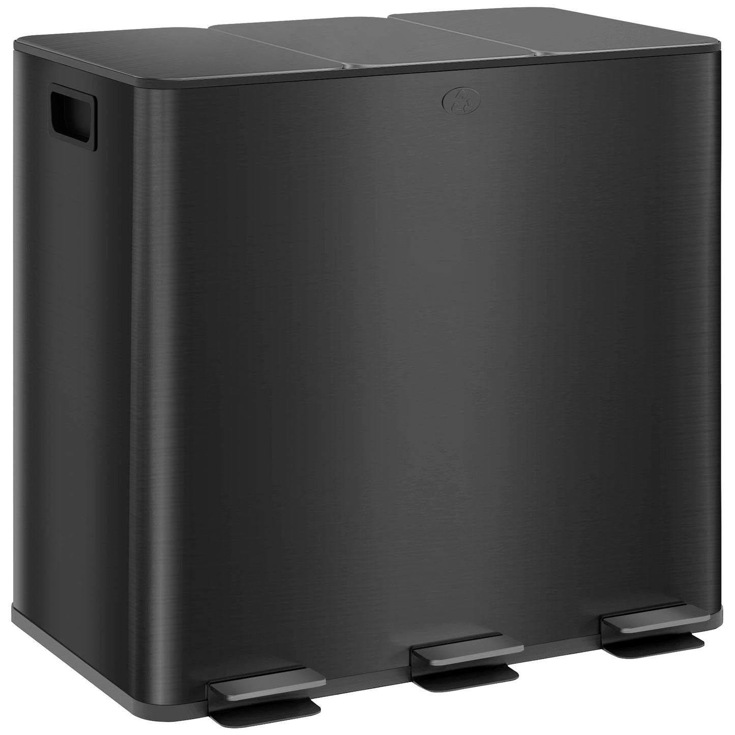 Afvalemmer 3-vaks – Prullenbak – Vuilnisbak – Afvalcontainer – Scheidingsbak – 45 Liter Inhoud – Soft-Close Metalen Design – Zwart Met Voetbediening