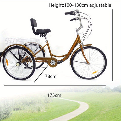 Driewieler – Volwassenenfiets – Driewieler Fiets – Rickshaw – Driewieler Voor Volwassenen – Gouden Aluminium Frame – Ergonomische Rugleuning & 6 Versnellingen