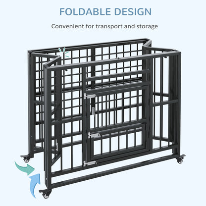 Hondenbench – Hondenkooi – Hondenren – Hondenhok – Hondenverblijf – Vouwbaar Ontwerp – Universele Wieltjes – Uitneembare Bodemtray – Zwart – 94 x 58 x 78 cm