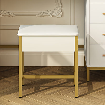 Kaptafel – Make-Up Tafel – Visagie Tafel – Schminktafel – Dressing Table – Met LED-Verlichting En USB-Aansluiting – Modern Wit-Gouden Design