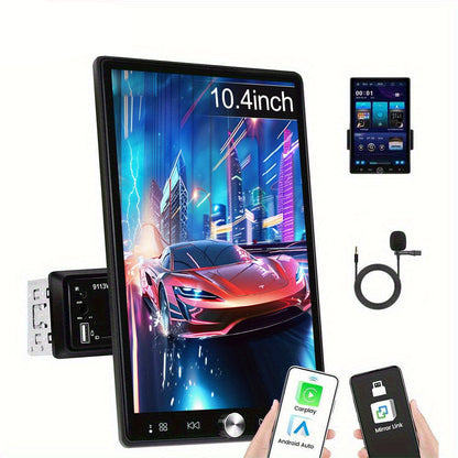 Autoradio – Car Stereo – Inbouwradio – Auto Multimedia Systeem – Single Din Radio – Met Microfoon & Achteruitrijcamera – Draaibaar 10,4 Inch Touchscreen – Draadloze CarPlay & Android Auto