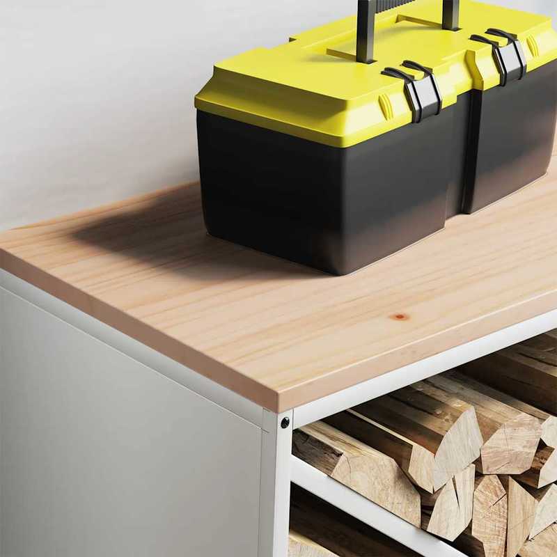 Heavy-Duty Firewood Shelf with White Wooden Plate - 100.5x35.5x40cm Large Capacity Firewood Rack, Sturdy Metal Brackets & Sturdy Base for Indoor/Outdoor Fireplace, Garden, Patio - Easy Assembly, Space-saving Design, Durable C
