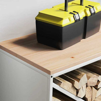 Heavy-Duty Firewood Shelf with White Wooden Plate - 100.5x35.5x40cm Large Capacity Firewood Rack, Sturdy Metal Brackets & Sturdy Base for Indoor/Outdoor Fireplace, Garden, Patio - Easy Assembly, Space-saving Design, Durable C