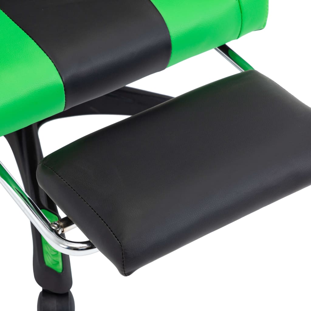 Gamestoel – Gaming Stoel – Game Stoel – Gaming Chair – Verstelbaar – Kunstleer – Inklapbare Voetensteun – Met Hoofd- en Lendensteun – Groen/Zwart