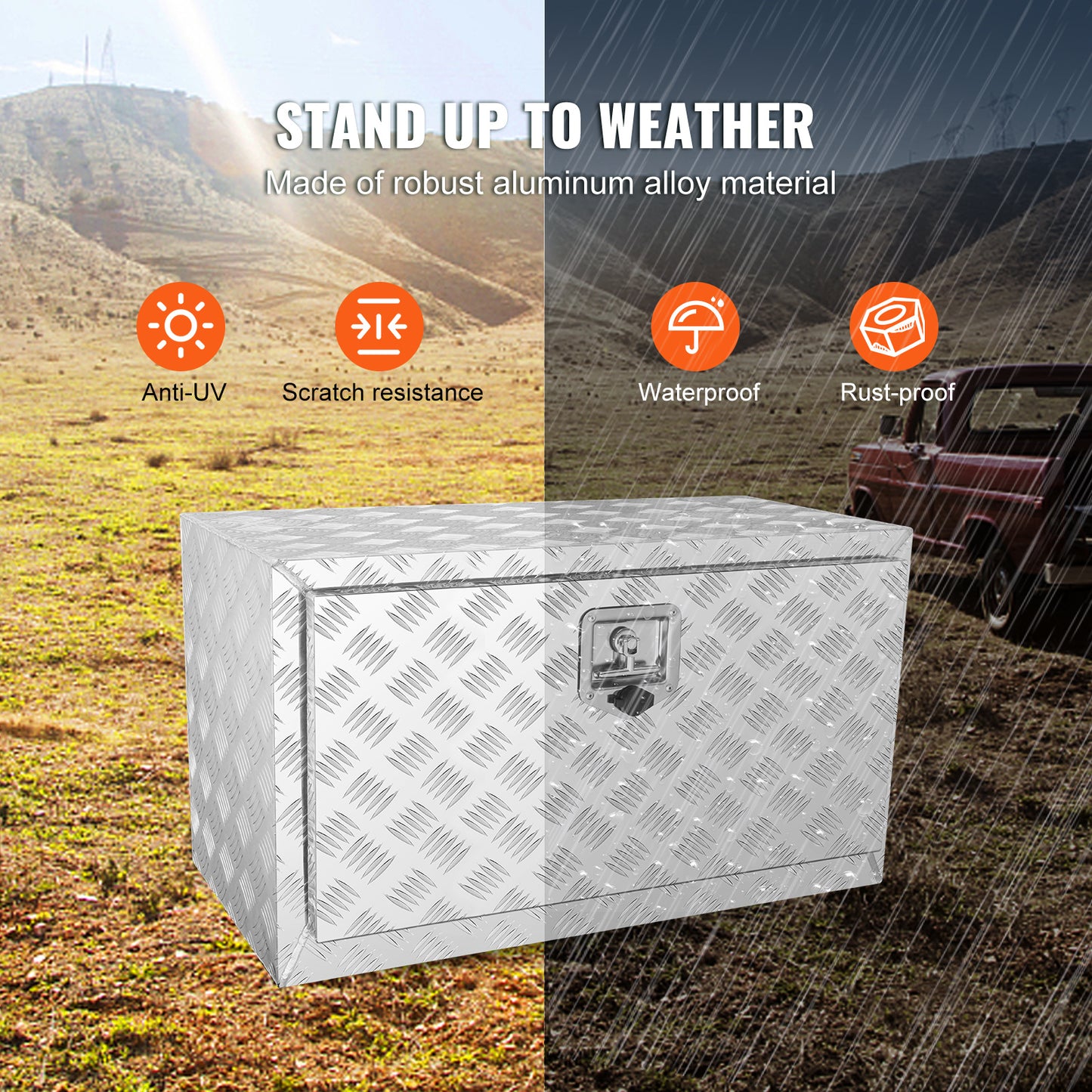 Afsluitbare Gereedschapskist – Gereedschapskoffer – Opbergbak – Transportkoffer – Opbergbox – Aluminium Diamondplaat – Waterdicht Met Slot – 76 x 35,5 x 40,5 cm