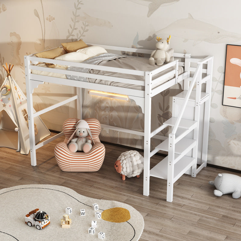Hoogslaper – Stapelbed – Halfhoogslaper – Stapelbed Met Kast – Jungensbed – Wit – 140x200 cm – Opbergruimte Met Trap