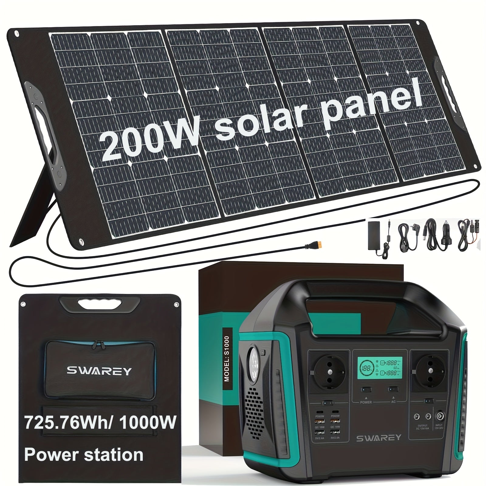 Zonnegenerator – Draagbare Powerstation – Noodstroom – Stroomgenerator – Powerbank – 1000W AC Uitgang – 725,76Wh Batterijcapaciteit - QUORE