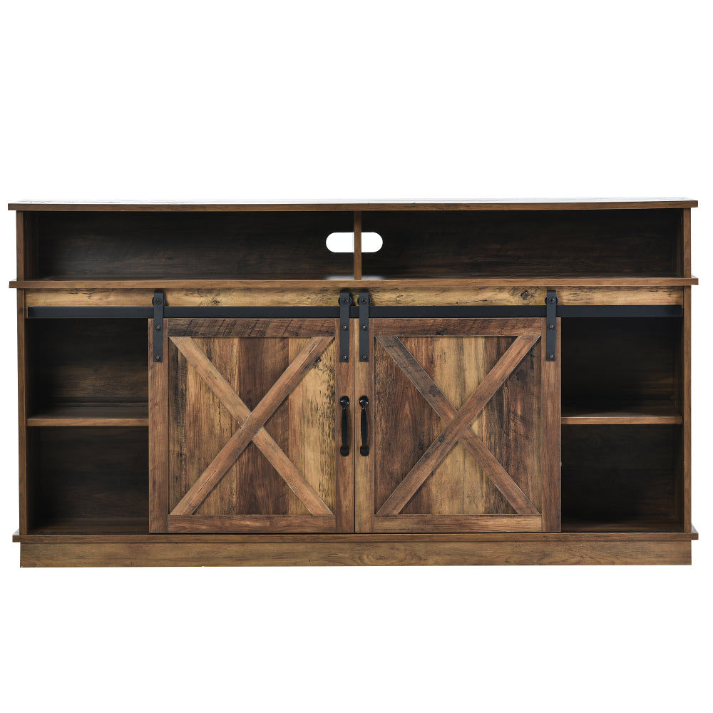 Dressoir – Sideboard – Opbergkast – Buffetkast – Lage Kast – Donkerbruin – X-Patroon Schuifdeuren – Verstelbare Planken – Ruimtebesparend Ontwerp – 148 cm Breed