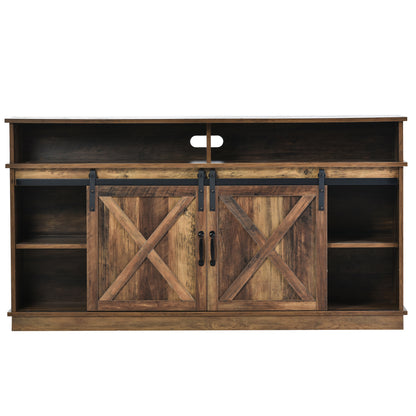 Dressoir – Sideboard – Opbergkast – Buffetkast – Lage Kast – Donkerbruin – X-Patroon Schuifdeuren – Verstelbare Planken – Ruimtebesparend Ontwerp – 148 cm Breed