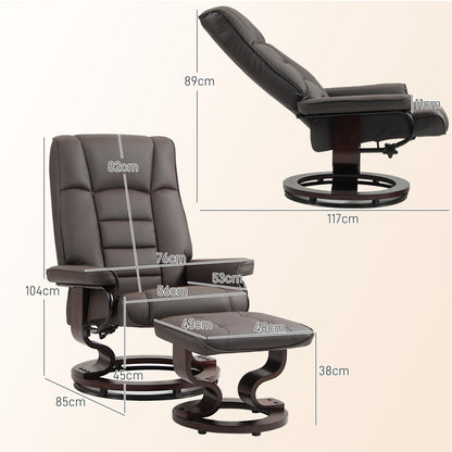 Relaxstoel – Fauteuil – Loungestoel – Draaifauteuil – Relaxfauteuil – 360° Draaibaar – Handmatig Verstelbare Rugleuning – Houten Frame – Kunstleer Bekleding – Bruin – 76x85x104 cm