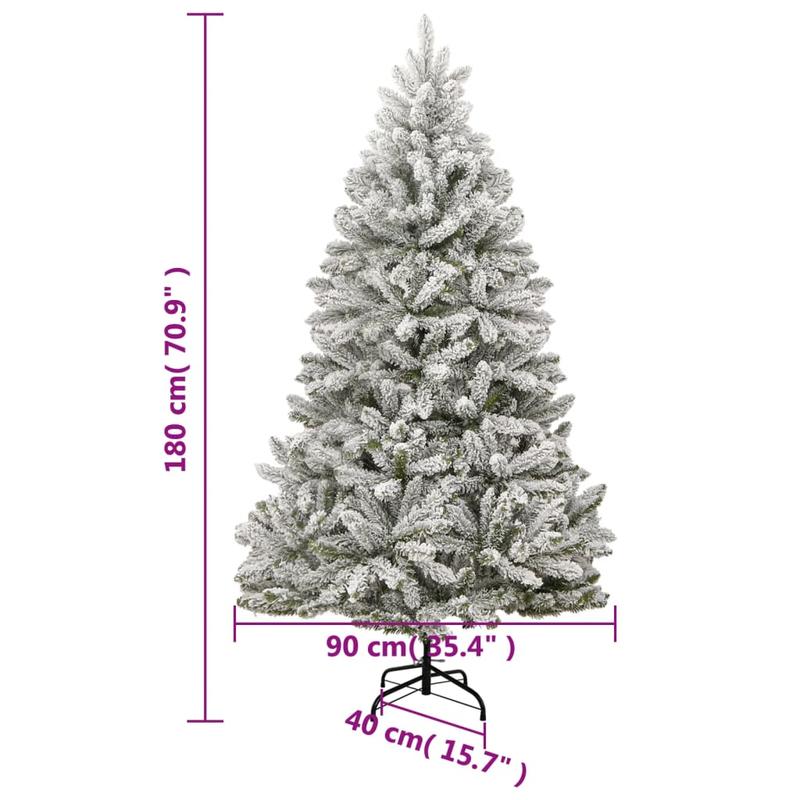 Kunstkerstboom – Kerstboom – Valse Kerstboom – Flocked Boom – Winterse Kerstdecoratie – 180 cm Hoog – Inklapbaar Met Metalen Standaard