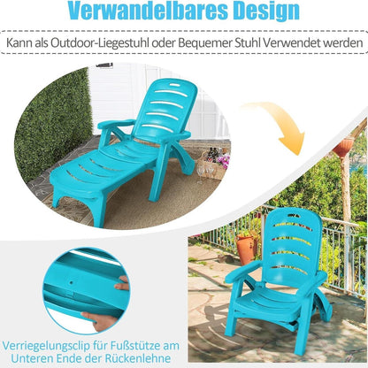 Verstelbare Zonneterrasstoel – Ligstoel – Tuinstoel – Strandstoel – Inklapbare Stoel – 5-Standen Rugleuning – Weerbestendig PP-Materiaal – Turquoise