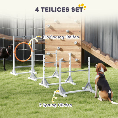 Agilityset hond – Behendigheidsset – Hondentraining – Horden – Springring – 4-delig – Verstelbare Hoogte 21-61 cm – Gemaakt van Duurzaam Grenenhout en Plastic