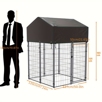 Hondenkennel XXL – Hondenren – Hondenhok – Dierenkooi – Hondenbench – Zwaar Metaal – UV-Resistente Waterdichte Overkapping – 127x120x165cm