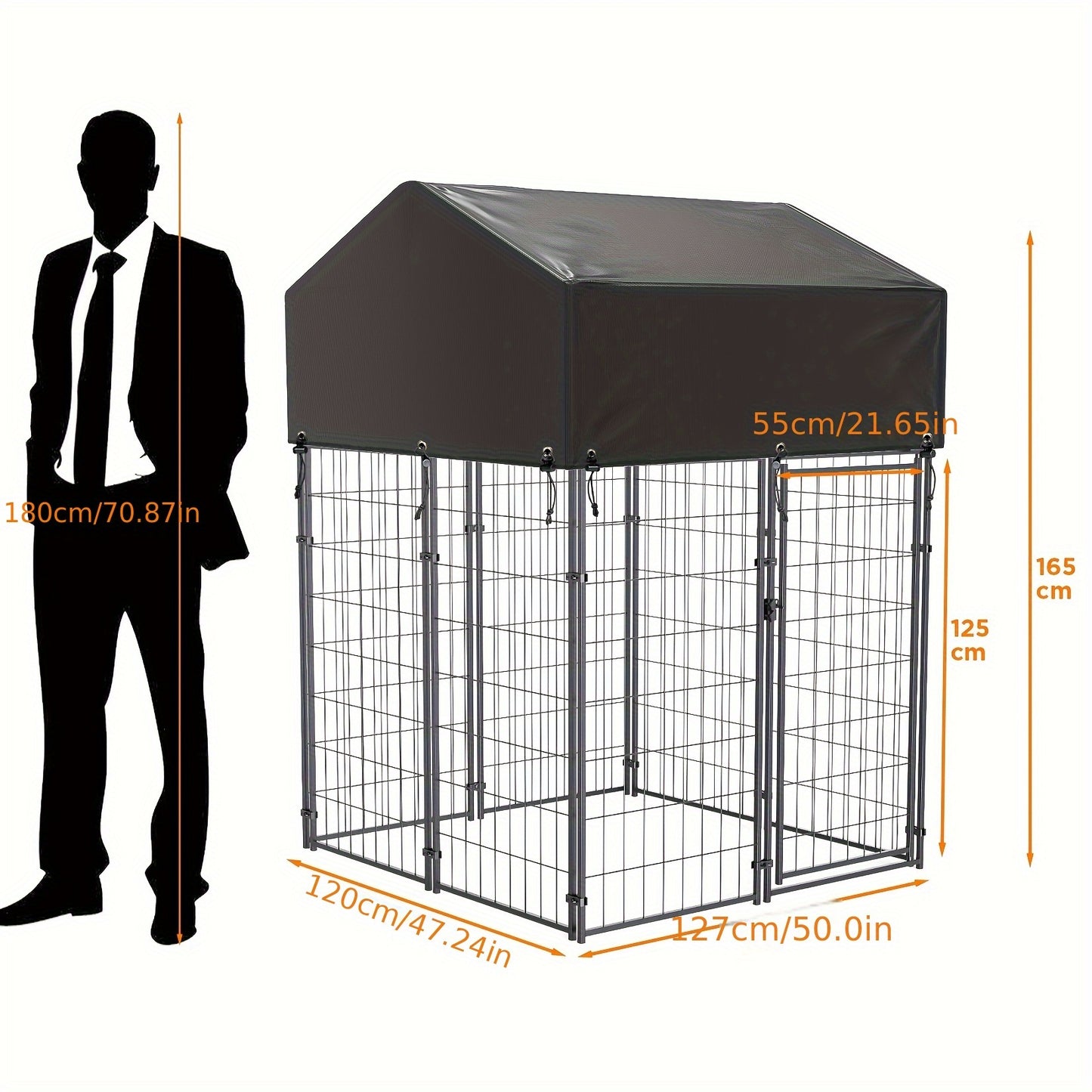 Hondenkennel – Hondenren – Hondenkooi – Dierenbench – Dierenren – Metalen Frame – 127x120x165 cm – Weerbestendig & Stevig