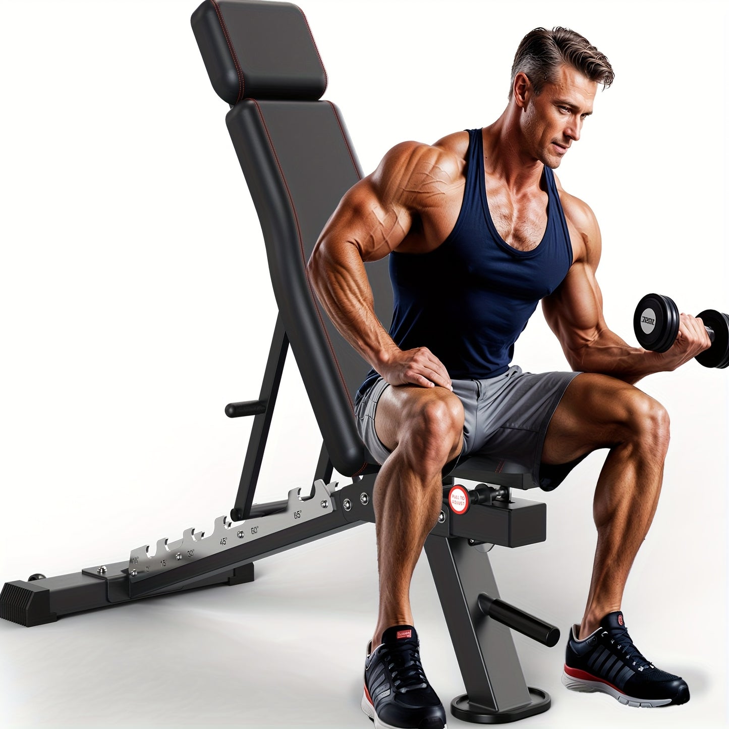 Fitnessbank – Halterbank – Trainingsbank – Bench Press Bank – Verstelbaar & Inklapbaar – 550 kg Belastbaarheid – Roestvrijstalen Frame
