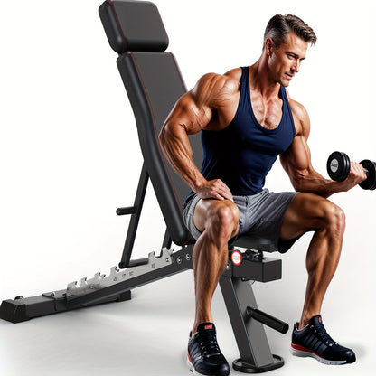 Fitnessbank – Halterbank – Trainingsbank – Bench Press Bank – Verstelbaar & Inklapbaar – 550 kg Belastbaarheid – Roestvrijstalen Frame