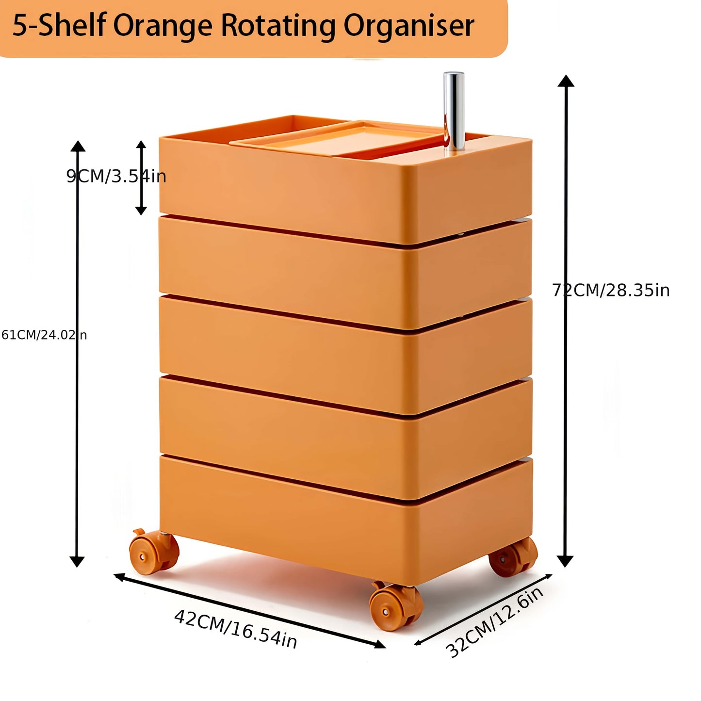 Rollende Opbergkast – Mobiele Kasten – Beweegbare Opberger – Lades Met Wielen – Rijdende Opbergruimte – Scandinavisch Design – Waterbestendig PVC – Vijf Ruime Planken – Tangerine Variant
