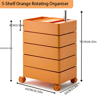 Rollende Opbergkast – Mobiele Kasten – Beweegbare Opberger – Lades Met Wielen – Rijdende Opbergruimte – Scandinavisch Design – Waterbestendig PVC – Vijf Ruime Planken – Tangerine Variant