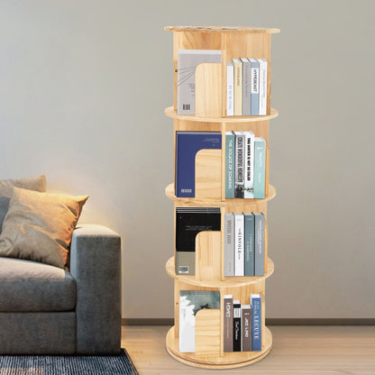 Draaibare Boekenkast – Boekenrek – Boekhouder – Boekplank – Boekmeubel – Massief Dennenhout – 360° Draaibaar – 4-laags – Ruimtebesparend – 25 kg Draagvermogen Per Laag – Natuurlijk Houtnerf