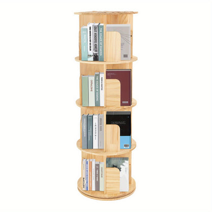 Draaibare Boekenkast – Boekenrek – Boekhouder – Boekplank – Boekmeubel – Massief Dennenhout – 360° Draaibaar – 4-laags – Ruimtebesparend – 25 kg Draagvermogen Per Laag – Natuurlijk Houtnerf
