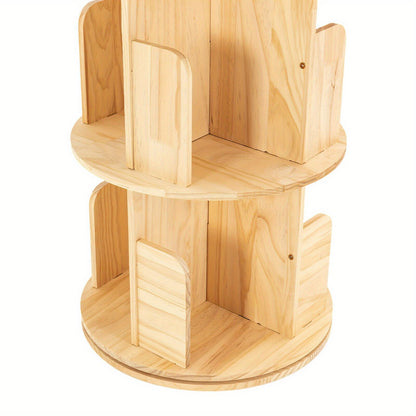 Draaibare Boekenkast – Boekenrek – Boekhouder – Boekplank – Boekmeubel – Massief Dennenhout – 360° Draaibaar – 4-laags – Ruimtebesparend – 25 kg Draagvermogen Per Laag – Natuurlijk Houtnerf