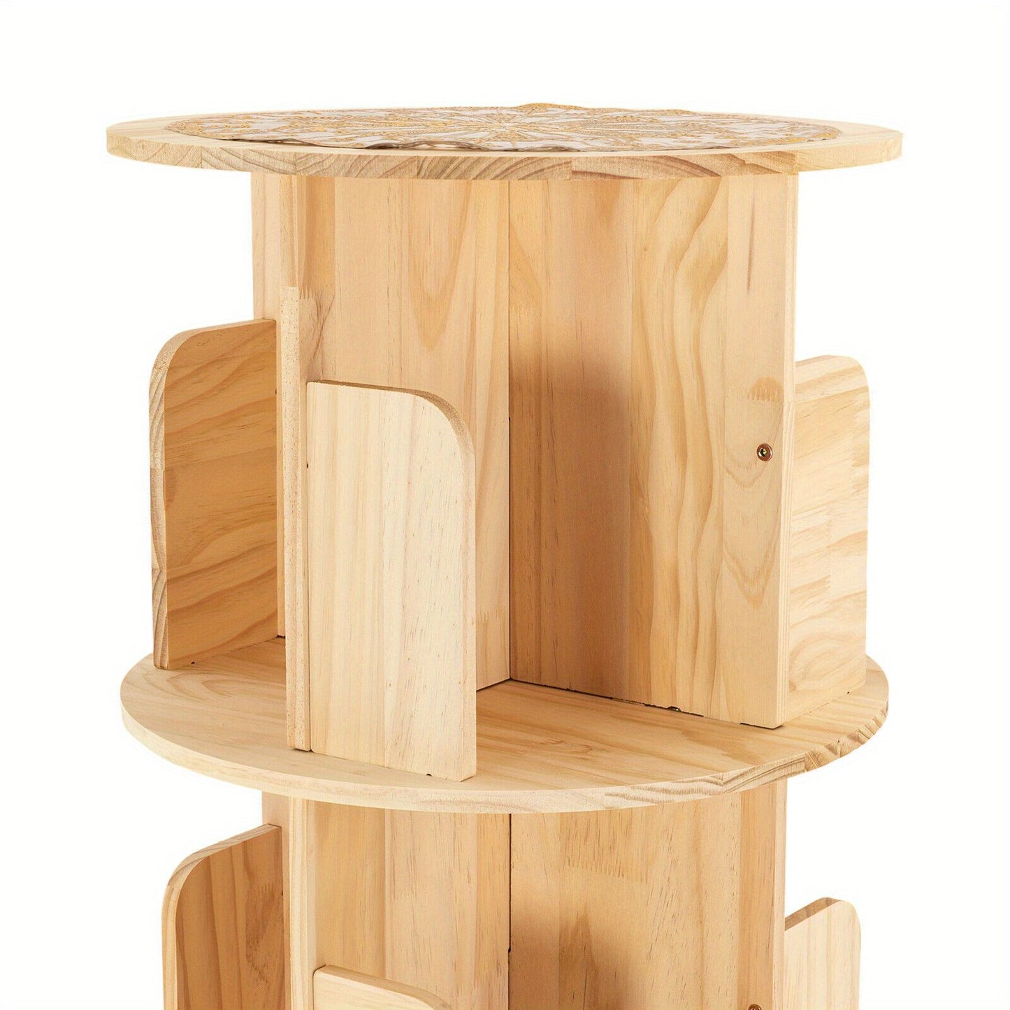 Draaibare Boekenkast – Boekenrek – Boekhouder – Boekplank – Boekmeubel – Massief Dennenhout – 360° Draaibaar – 4-laags – Ruimtebesparend – 25 kg Draagvermogen Per Laag – Natuurlijk Houtnerf