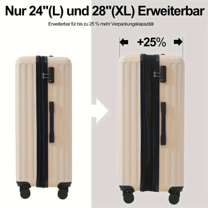 Kofferset – Reiskoffer Set – Hardcase Koffer – Trolley Koffer – Handbagage – ABS Materiaal – TSA Cijferslot – 4 Wielen – 4 Delig S-M-L-XL Inclusief Cosmeticatas – Zwart