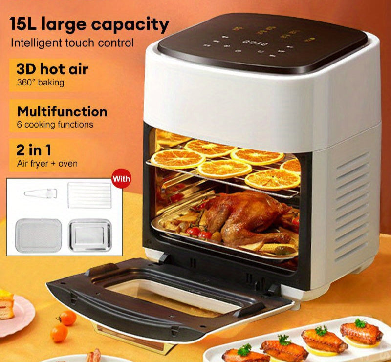 Airfryer – Heteluchtfriteuse – Elektrische Oven – Airfryer Oven – Gezond Koken – 15L Groot – 360° Luchtcirculatie – 6 Kookstanden – Oververhittingsbeveiliging – Wit