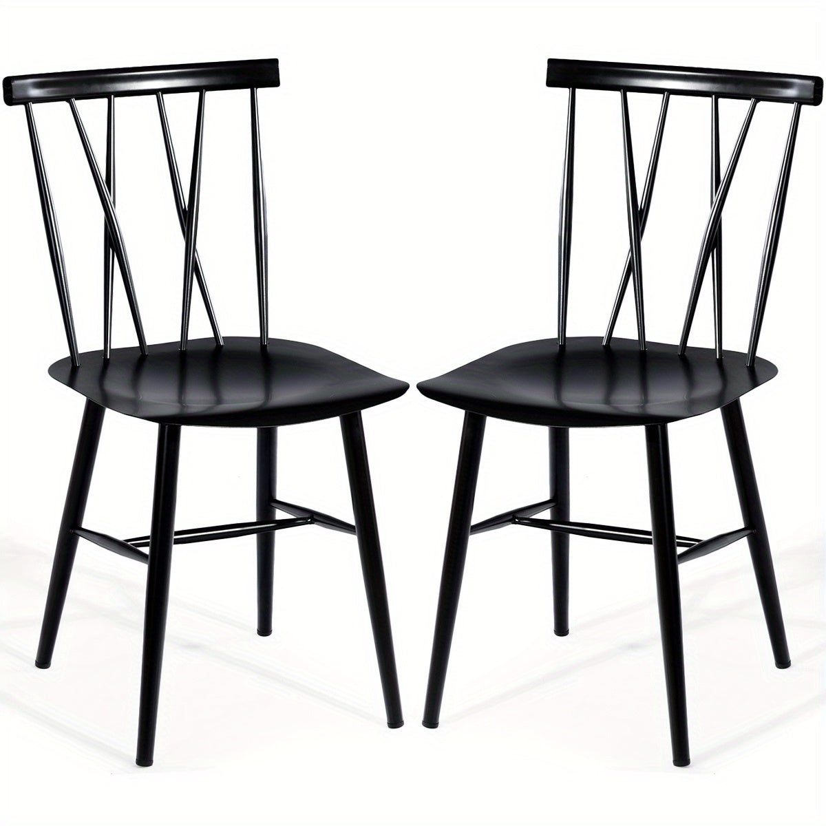 Eetkamerstoelen – Stoelen – Zitplaatsen – Keukenstoelen – Metal Stoelen – Set van 2 – Zwaar Stalen Frame – Ergonomische Rugleuning – Zwart