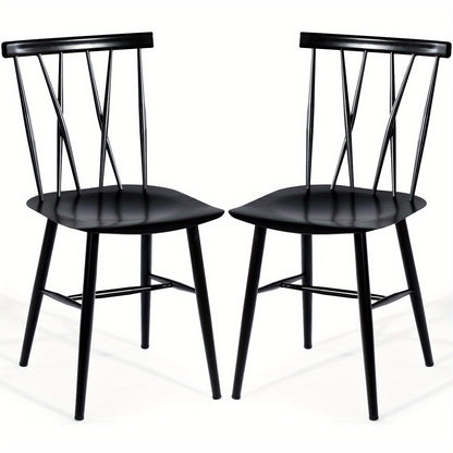 Eetkamerstoelen – Stoelen – Zitplaatsen – Keukenstoelen – Metal Stoelen – Set van 2 – Zwaar Stalen Frame – Ergonomische Rugleuning – Zwart
