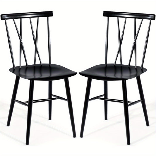 Eetkamerstoelen – Stoelen – Zitplaatsen – Keukenstoelen – Metal Stoelen – Set van 2 – Zwaar Stalen Frame – Ergonomische Rugleuning – Zwart