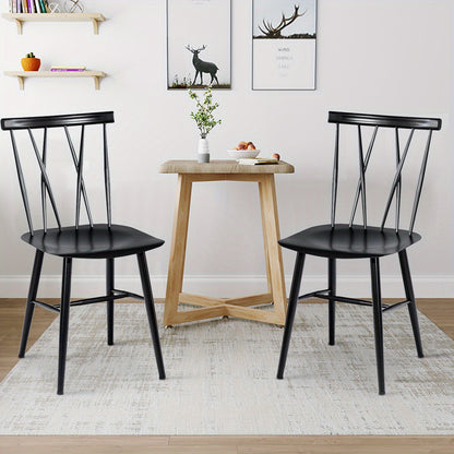 Eetkamerstoelen – Stoelen – Zitplaatsen – Keukenstoelen – Metal Stoelen – Set van 2 – Zwaar Stalen Frame – Ergonomische Rugleuning – Zwart