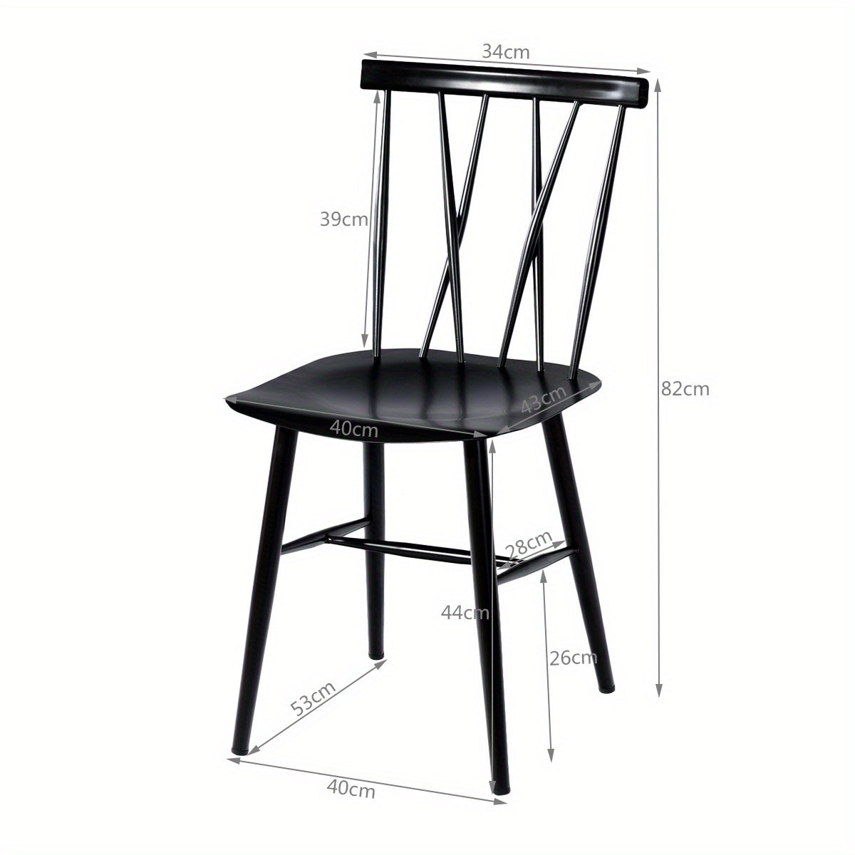 Eetkamerstoelen – Stoelen – Zitplaatsen – Keukenstoelen – Metal Stoelen – Set van 2 – Zwaar Stalen Frame – Ergonomische Rugleuning – Zwart