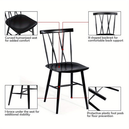 Eetkamerstoelen – Stoelen – Zitplaatsen – Keukenstoelen – Metal Stoelen – Set van 2 – Zwaar Stalen Frame – Ergonomische Rugleuning – Zwart