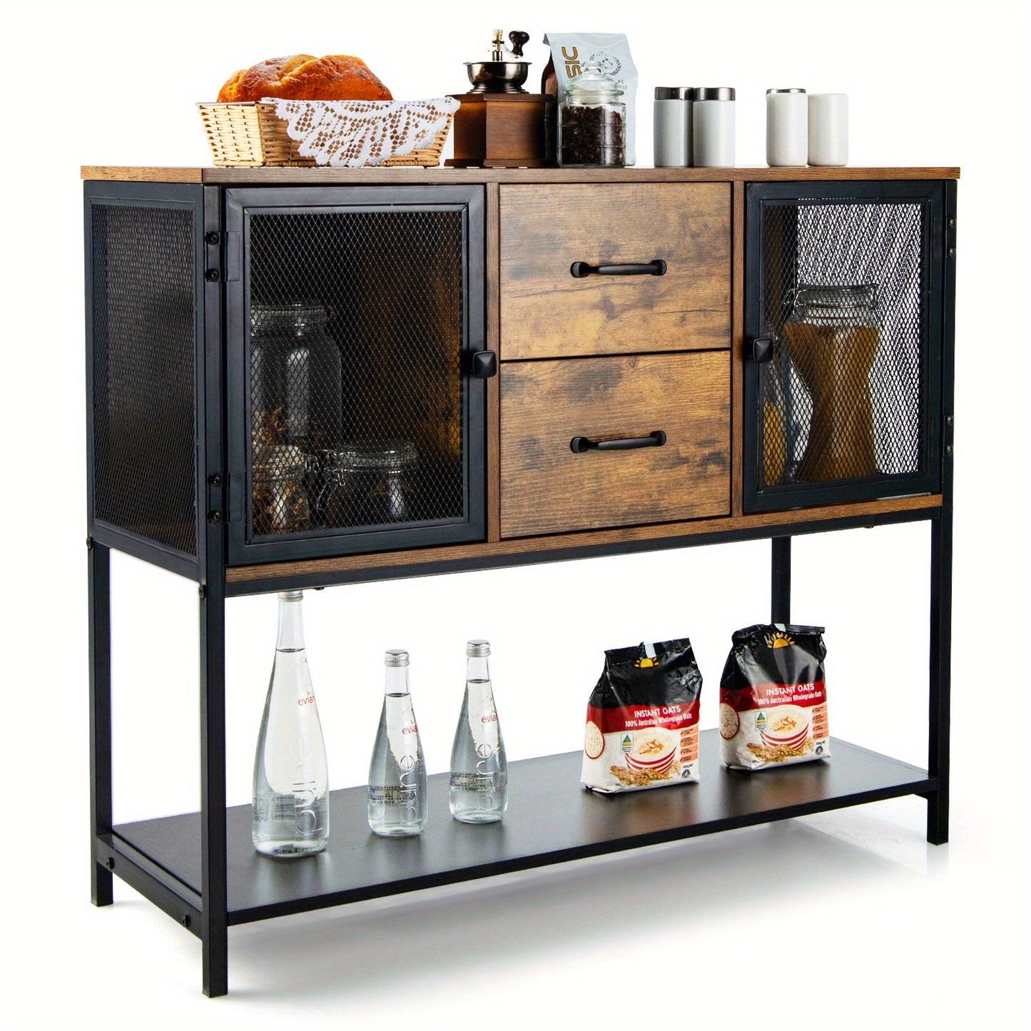 Dressoir – Buffetkast – Opbergkast – Ladekast – Keukenkast – Industrieel Design – MDF & Staal – 100x36x85 cm
